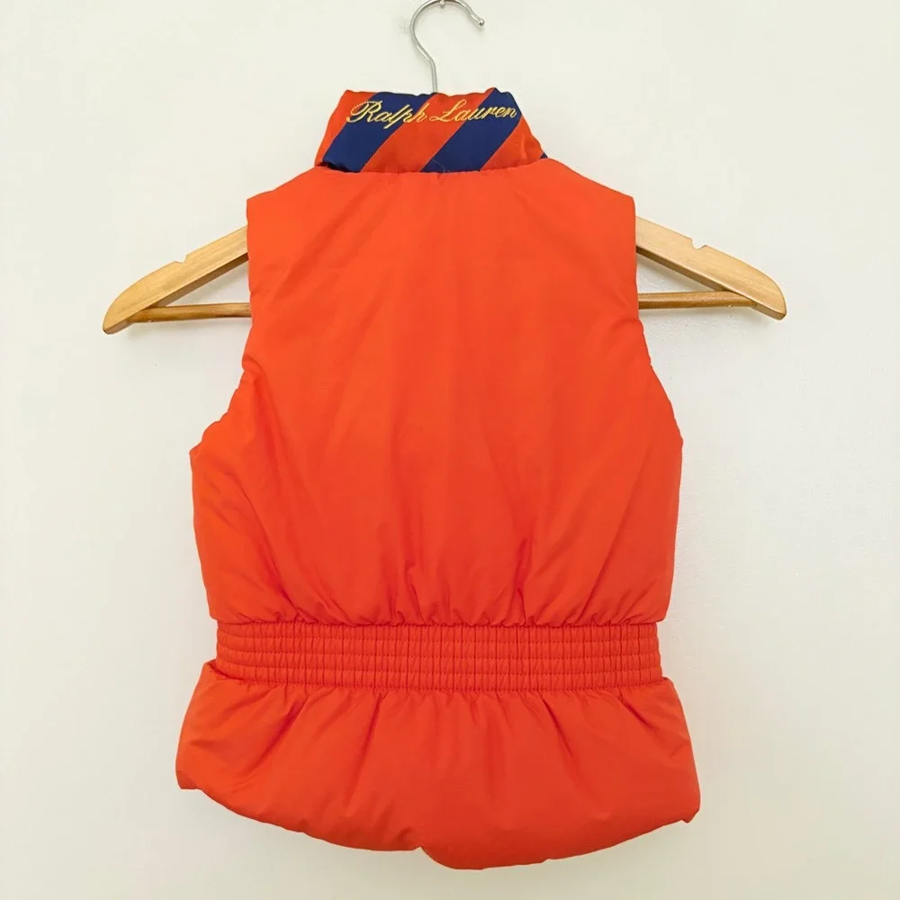 Ralph Lauren Girls Puffer Vest Reversible Size 5 Pink Orange Quilted Pony Logo